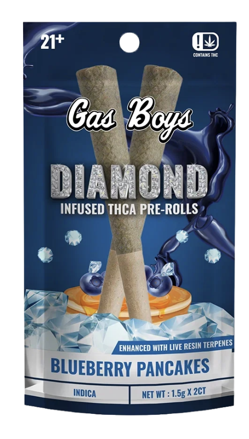 GAS BOYS DIAMOND INFUSED PRE-ROLLS 2CT |  BLUEBERRY PANCAKES (INDICA)